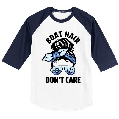 Nautical Captain Mom Boating Boat Hair Don't Care Funny Gift Baseball Sleeve Shirt