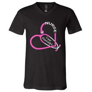 Nurse Case Manager Leopard Stethoscope Heart Nursing V-Neck T-Shirt