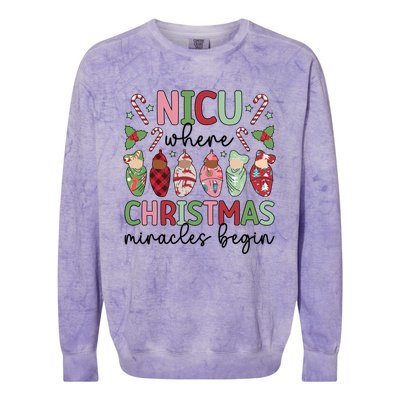 Nicu Christmas Miracles Nicu Nurse Xmas Party Nicu Nursing Gift Colorblast Crewneck Sweatshirt