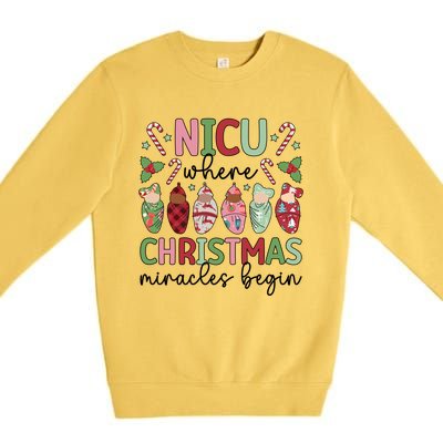 Nicu Christmas Miracles Nicu Nurse Xmas Party Nicu Nursing Gift Premium Crewneck Sweatshirt