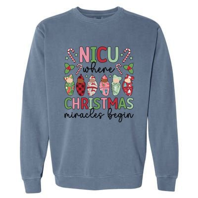 Nicu Christmas Miracles Nicu Nurse Xmas Party Nicu Nursing Gift Garment-Dyed Sweatshirt