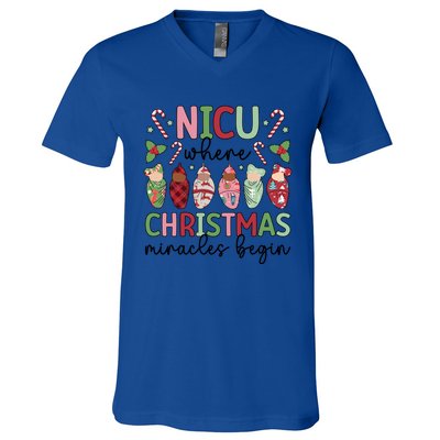 Nicu Christmas Miracles Nicu Nurse Xmas Party Nicu Nursing Gift V-Neck T-Shirt