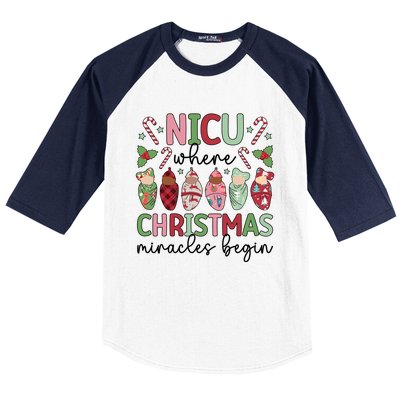 Nicu Christmas Miracles Nicu Nurse Xmas Party Nicu Nursing Gift Baseball Sleeve Shirt