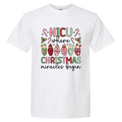 Nicu Christmas Miracles Nicu Nurse Xmas Party Nicu Nursing Gift Garment-Dyed Heavyweight T-Shirt