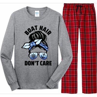 Nautical Captain Mom Boating Boat Hair Don't Care Gift Long Sleeve Pajama Set