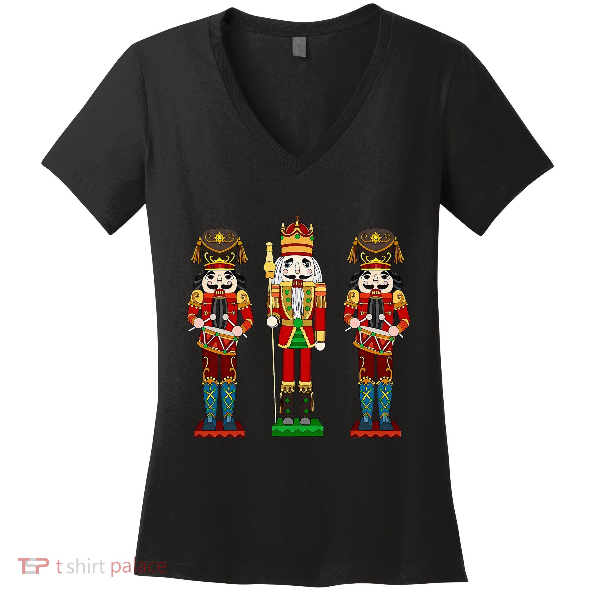 Nutcracker Cracking Nuts Xmas Merry Christmas Holiday Pajama Women's V-Neck T-Shirt