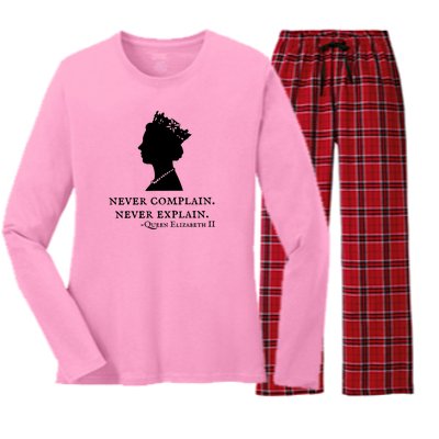 Never Complain Never Explain Queen II Elizabeth England Women's Long Sleeve Flannel Pajama Set 