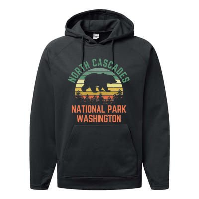 North Cascades National Park Washington Bear Hiking Retro Performance Fleece Hoodie