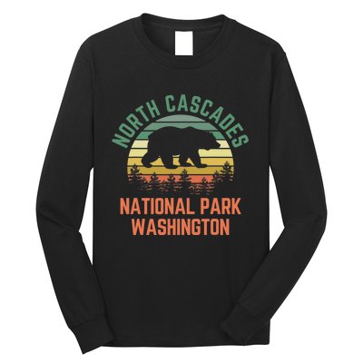 North Cascades National Park Washington Bear Hiking Retro Long Sleeve Shirt