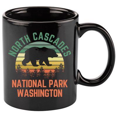 North Cascades National Park Washington Bear Hiking Retro 11oz C Handle Ceramic Mug