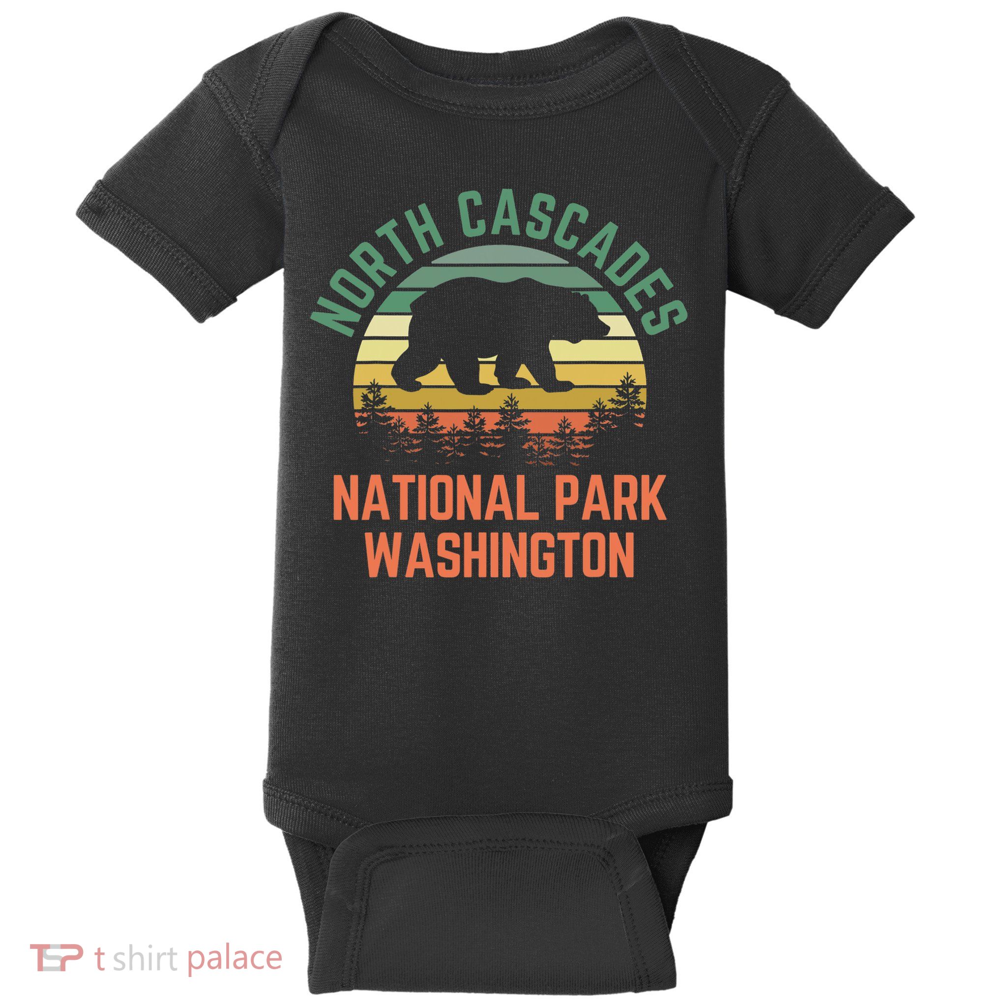 North Cascades National Park Washington Bear Hiking Retro Baby Bodysuit