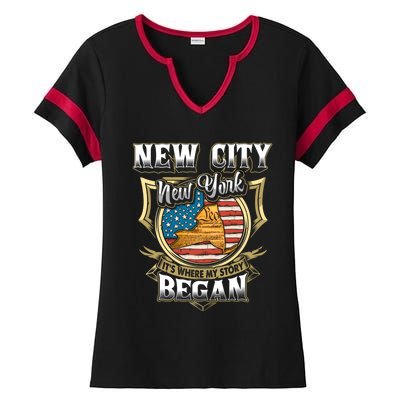 New City New York Usa Flag 4th Of July Gift Ladies Halftime Notch Neck Tee