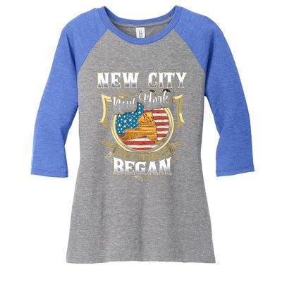 New City New York Usa Flag 4th Of July Gift Women's Tri-Blend 3/4-Sleeve Raglan Shirt