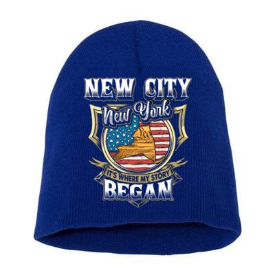 New City New York Usa Flag 4th Of July Gift Short Acrylic Beanie