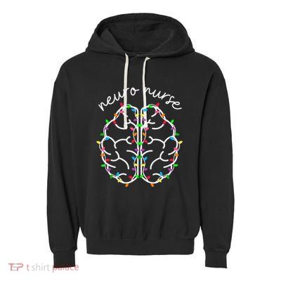 Neuro Crew Nurse Christmas Lights Brain Science Neuroscience Garment-Dyed Fleece Hoodie