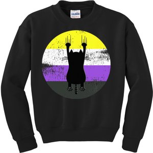 Nonbinary Cat Nonbinary Pride Flag Kids Sweatshirt