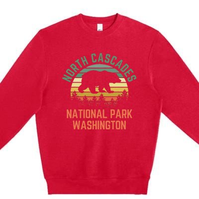 North Cascades National Park Washington Bear Hiking Retro Premium Crewneck Sweatshirt