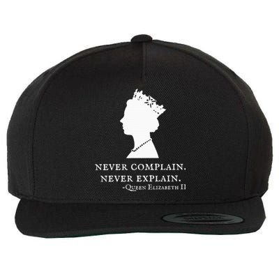 Never Complain Never Explain Queen Ii Elizabeth England Wool Snapback Cap