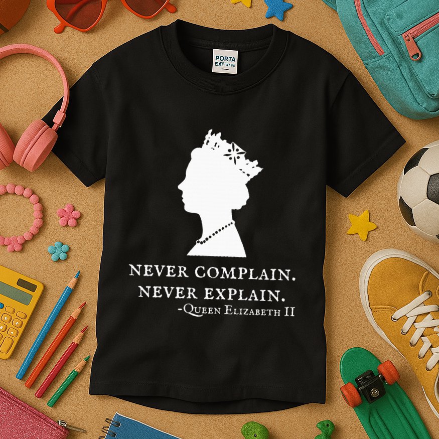 Never Complain Never Explain Queen Ii Elizabeth England Kids T-Shirt