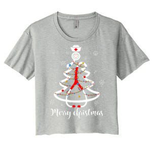 Nurses Christmas Nursing Stethoscope Christmas Light Tree Gift Women's Crop Top Tee