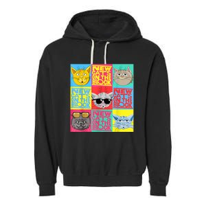 New Cats On He Block Funny Pop Culture Cat Hemed Party Garment-Dyed Fleece Hoodie