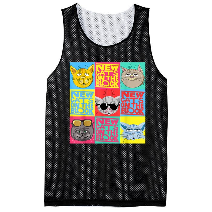 New Cats On He Block Funny Pop Culture Cat Hemed Party Mesh Reversible Basketball Jersey Tank