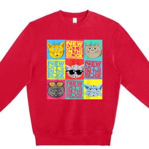 New Cats On He Block Funny Pop Culture Cat Hemed Party Premium Crewneck Sweatshirt