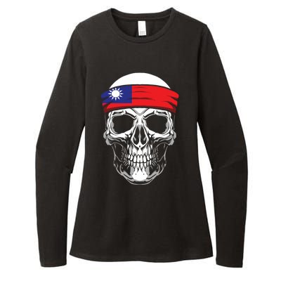 Nationality Country Origin Meaningful Gift Skull Flag Taiwan Funny Gift Womens CVC Long Sleeve Shirt