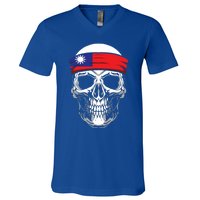 Nationality Country Origin Meaningful Gift Skull Flag Taiwan Funny Gift V-Neck T-Shirt