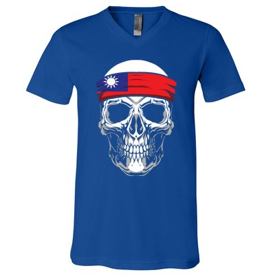 Nationality Country Origin Meaningful Gift Skull Flag Taiwan Funny Gift V-Neck T-Shirt