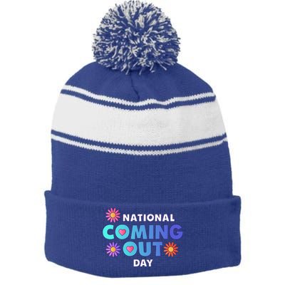 National Coming Out Day Lgbtq Cute Gift Stripe Pom Pom Beanie