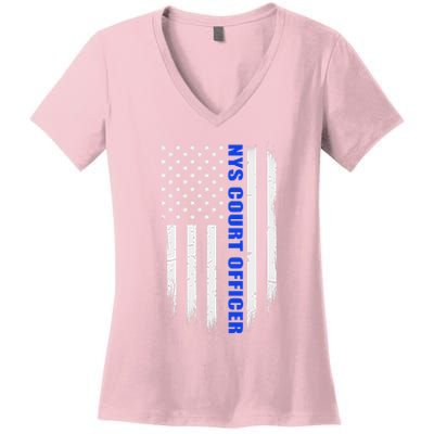 Nys Court Officer Thin Blue Line Flag Women's V-Neck T-Shirt