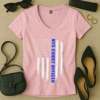 Nys Court Officer Thin Blue Line Flag Women's V-Neck T-Shirt
