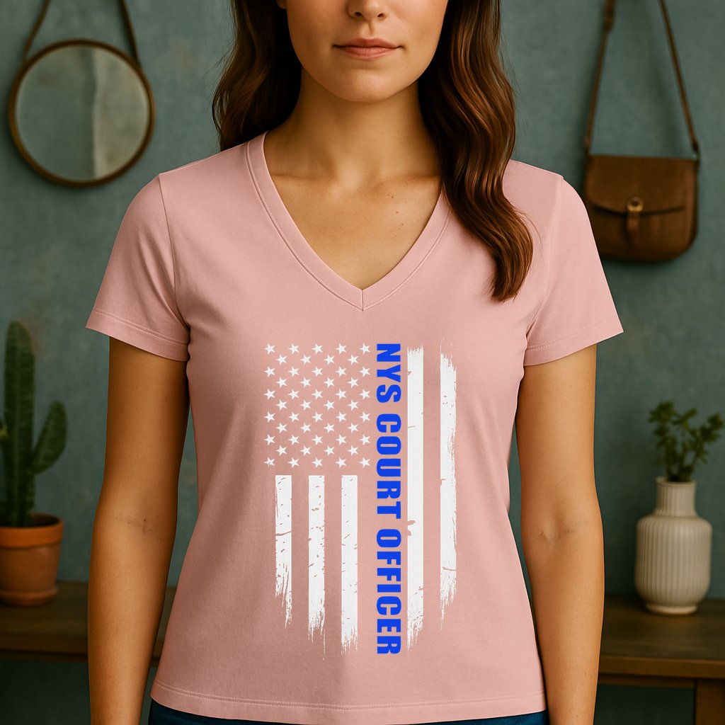 Nys Court Officer Thin Blue Line Flag Women's V-Neck T-Shirt