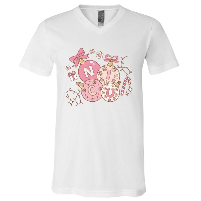 Nicu Christmas Pink Intensive Care Unit Nurse Christmas V-Neck T-Shirt