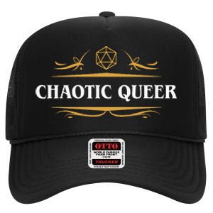 Nerdy Chaotic Queer Lgbt Pride Polyhedral D20 Dice High Crown Mesh Back Trucker Hat