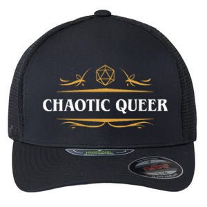 Nerdy Chaotic Queer Lgbt Pride Polyhedral D20 Dice Flexfit Unipanel Trucker Cap