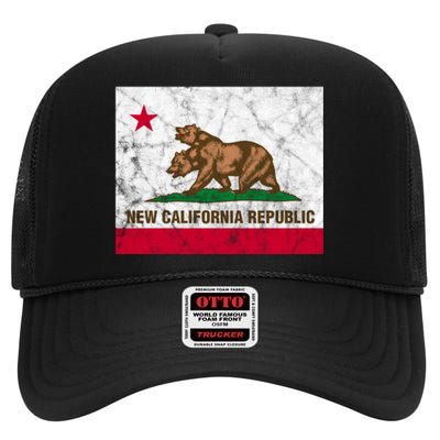 New California Republic Ncr Flag State Distressed High Crown Mesh Back Trucker Hat