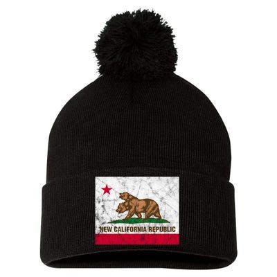 New California Republic Ncr Flag State Distressed Pom Pom 12in Knit Beanie