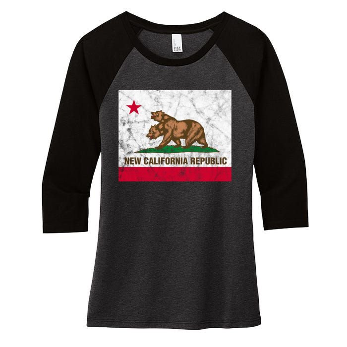 New California Republic Ncr Flag State Distressed Women's Tri-Blend 3/4-Sleeve Raglan Shirt