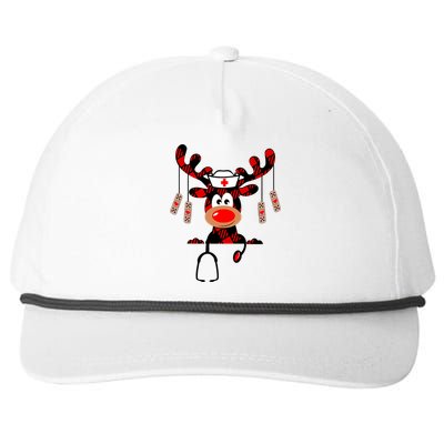 Nurse Christmas Reindeer Nurse Plaid Nicu Rn Lpn Scrub Top Snapback Five-Panel Rope Hat