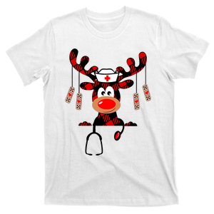 Nurse Christmas Reindeer Nurse Plaid Nicu Rn Lpn Scrub Top T-Shirt