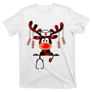 Nurse Christmas Reindeer Nurse Plaid NICU RN LPN T-Shirt