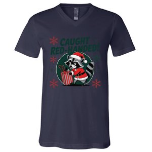 Naughty Christmas Raccoon Caught Redhanded Fun Art V-Neck T-Shirt