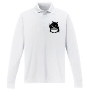 Noodle Cat Ramen Cat Performance Long Sleeve Polo