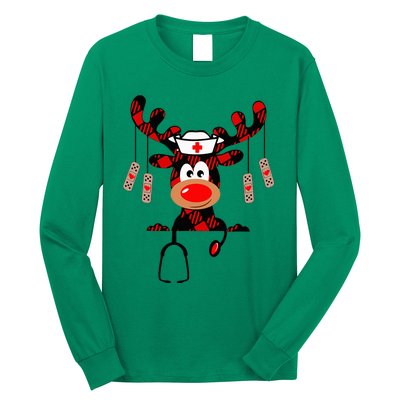 Nurse Christmas Reindeer Nurse Plaid Nicu Rn Lpn Scrub Top Long Sleeve Shirt