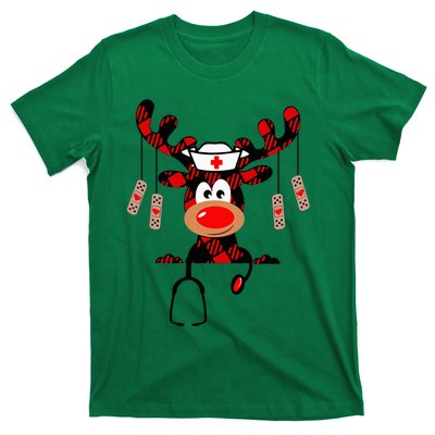 Nurse Christmas Reindeer Nurse Plaid Nicu Rn Lpn Scrub Top T-Shirt