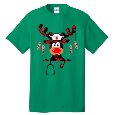 Nurse Christmas Reindeer Nurse Plaid Nicu Rn Lpn Scrub Top Tall T-Shirt