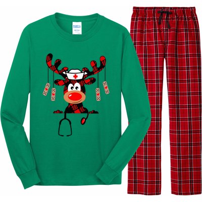 Nurse Christmas Reindeer Nurse Plaid Nicu Rn Lpn Scrub Top Long Sleeve Pajama Set