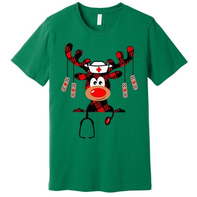 Nurse Christmas Reindeer Nurse Plaid Nicu Rn Lpn Scrub Top Premium T-Shirt